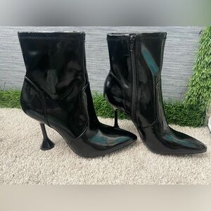Black Patent Pointed-Toe Stiletto Ankle Boots